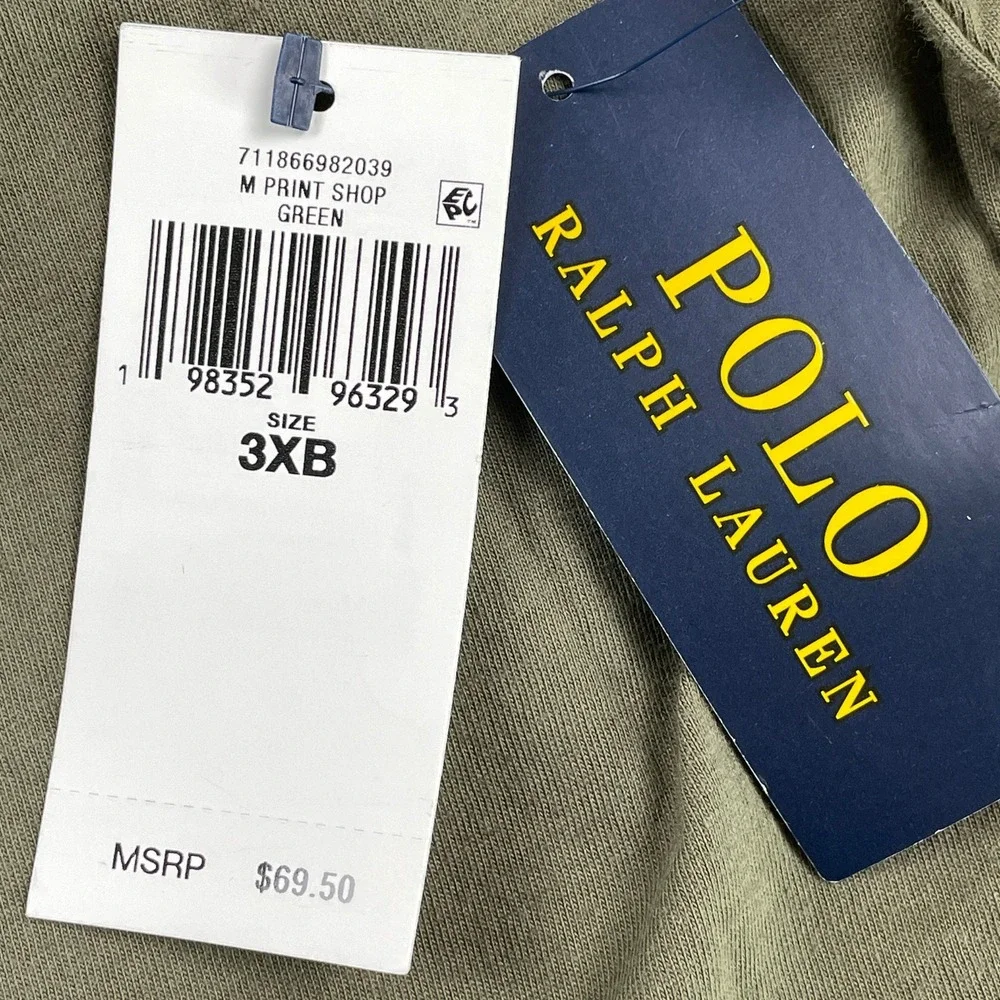Polo Ralph Lauren Mens 3XB Big Tall Graphic POLO RL 67 T-Shirt Green Cotton NWT
